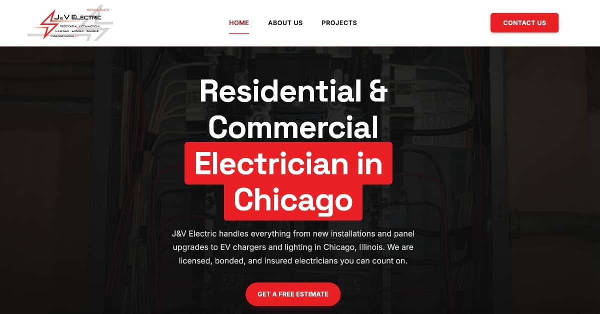 J&V Electric website built by Electricians Web Design